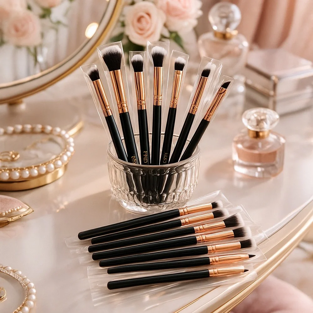 MSQ 8-Piece Eye Makeup Brush Set Black Rose Gold Blending & Detail Brushes